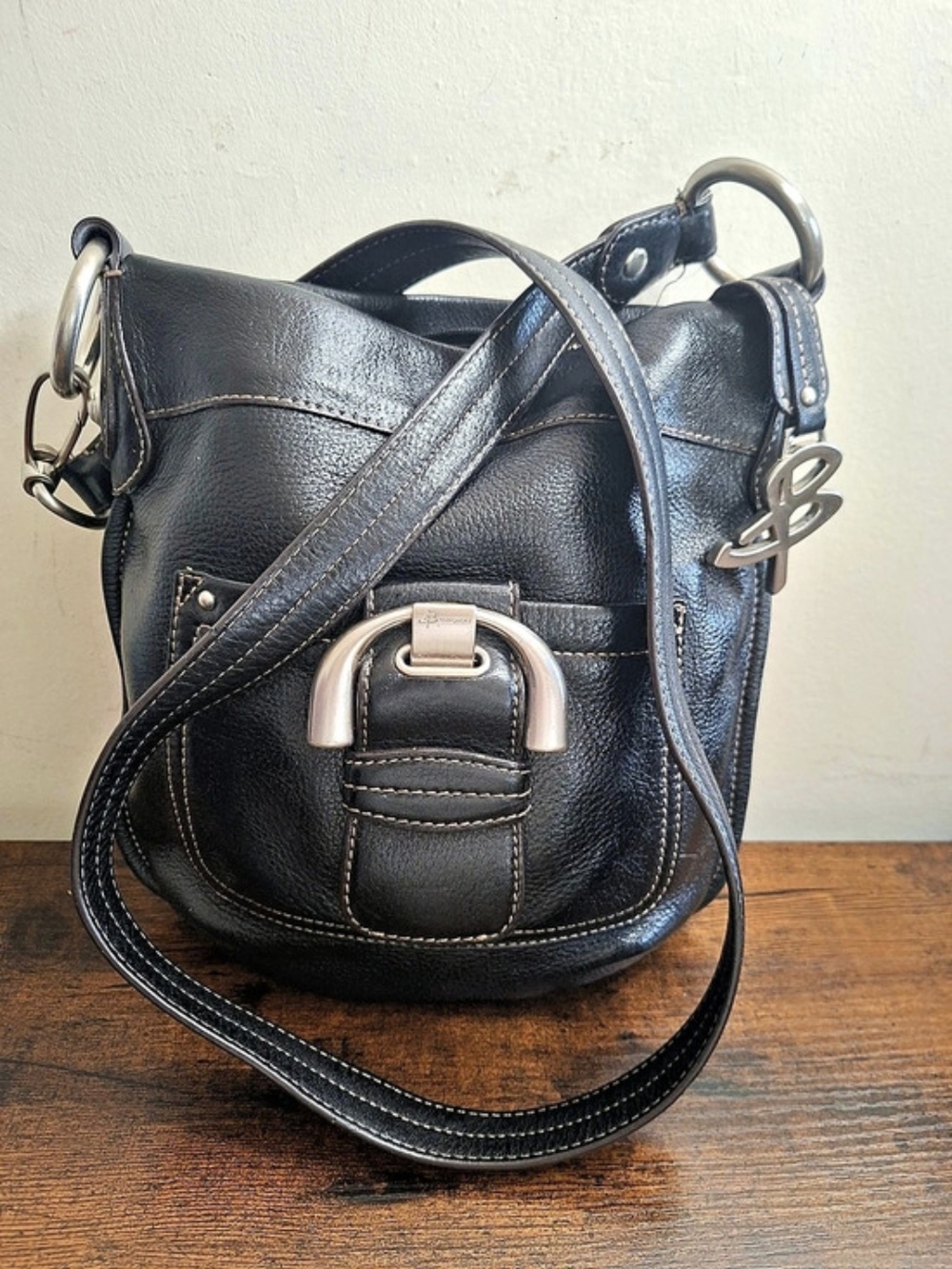 B Makowsky Black Pebbled Soft Leather Crossbody or Shoulder Bag